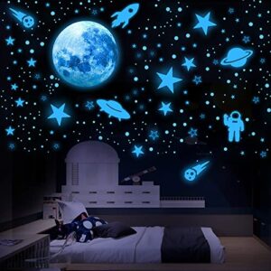 glow in the dark stars for ceiling, glowing stars and planets, glow dark stars wall stickers, stars & moon galaxy space wall decals, rocket astronaut kids girls boys bedroom wall decors