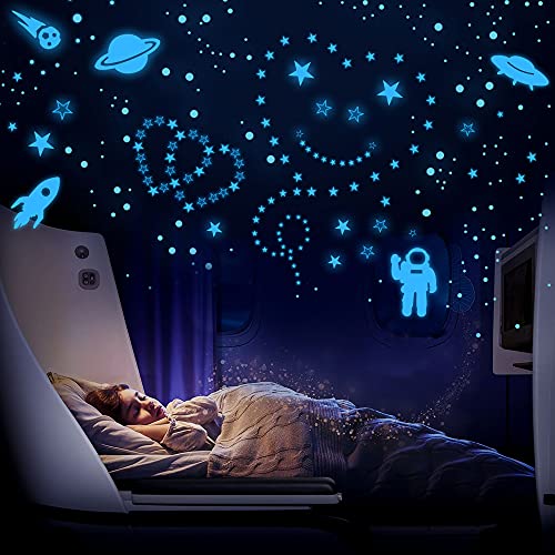 Glow in The Dark Stars for Ceiling, Glowing Stars and Planets, Glow Dark Stars Wall Stickers, Stars & Moon Galaxy Space Wall Decals, Rocket Astronaut Kids Girls Boys Bedroom Wall Decors