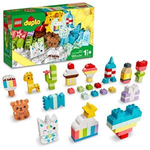 lego duplo classic creative building time 10978 bricks box, learning toy for toddlers & kids 18 months old, with unicorn, heart and giraffe toys