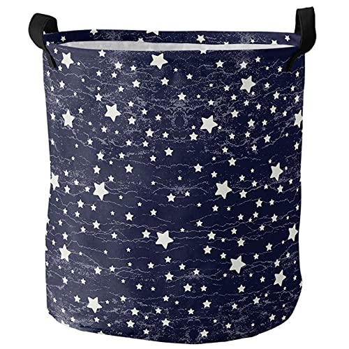 Space Decor Large Laundry Hamper Collapsible with Handles, Waterproof Dirty Clothes Hamper Baby Nursery for Kids Room Dorm Storage, Night Sky Theme Abstract Style Star Pattern