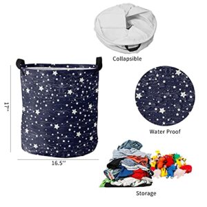 Space Decor Large Laundry Hamper Collapsible with Handles, Waterproof Dirty Clothes Hamper Baby Nursery for Kids Room Dorm Storage, Night Sky Theme Abstract Style Star Pattern