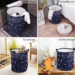 Space Decor Large Laundry Hamper Collapsible with Handles, Waterproof Dirty Clothes Hamper Baby Nursery for Kids Room Dorm Storage, Night Sky Theme Abstract Style Star Pattern