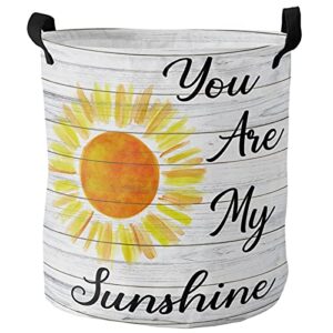 sunshine large laundry hamper collapsible with handles, waterproof dirty clothes hamper baby nursery for kids room dorm storage, watercolor sun with words on board
