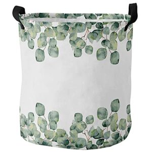 tropical plants large laundry hamper collapsible with handles, waterproof dirty clothes hamper baby nursery for kids room dorm storage, watercolor eucalyptus leaves