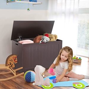 Saturnpower 30 inches Kids Wooden Toy Chest Storage Space with 2 Safety Hinge Modern Decorative Toys Bench Box for Playroom Bedroom Living Room (Brown)