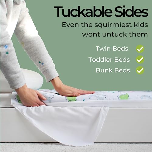 Hygge Sheets Potty Training Pads - 100% Waterproof - Bed Wetting Pads for Twin and Toddler Beds - Reusable, Non Slip and Easy to Change at Night - Includes Free Children's E-Book - Dinosaur