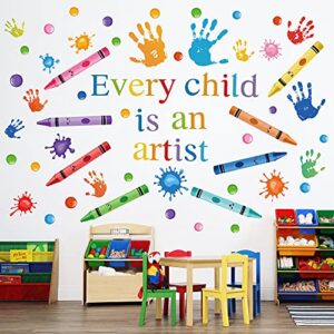 every child is an artist wall decals watercolor crayon paint splatter wall decal handprint polka dots splash wall stickers colorful peel and stick for classroom school nursery playroom daycare decor
