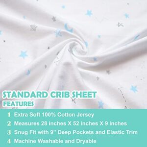 TL Care 2 Pack Printed 100% Cotton Jersey Knit Fitted Crib Sheet for Standard Crib and Toddler Mattresses, Blue Stars/Zigzag, for Boys and Girls