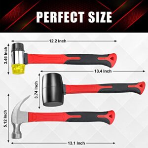 YIYITOOLS 3 Pcs Hammer Set,16oz Rubber Mallet,16oz Claw Hammer and 40mm Double Faced Soft Hammer With Shock Reduction Grip Fit for Indoor and Outdoor Furniture Decoration