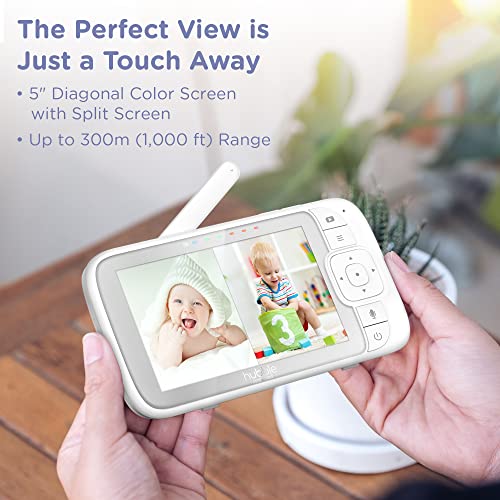 Hubble View Pro Twin 5" Video Baby Monitor with Camera and Audio, NightVision Baby Monitor with 2 Cameras Split Screen & Pan Tilt Zoom; 2Way Talk, Lullabies & Room Temp Sensor, Baby Monitor no WiFi