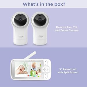 Hubble View Pro Twin 5" Video Baby Monitor with Camera and Audio, NightVision Baby Monitor with 2 Cameras Split Screen & Pan Tilt Zoom; 2Way Talk, Lullabies & Room Temp Sensor, Baby Monitor no WiFi