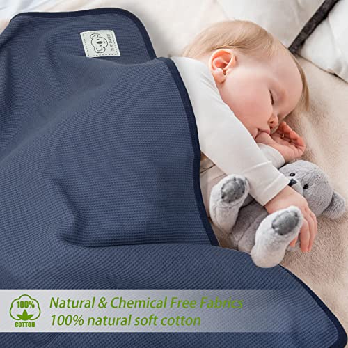 100% Cotton Waffle Baby Blanket for Boys Girls Soft Lightweight Toddler Bed Blanket with Cute Koala Design for All Season Infant Blanket 30 x 30 Inch Blue