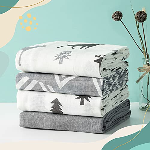 Baby Swaddle Blankets Newborn Soft Bamboo Muslin Swaddle Blankets for Boys and Girls,Unisex Swaddle Receiving Blanket,47 x 47 inches, Large Muslin Blanket, 4 Pack