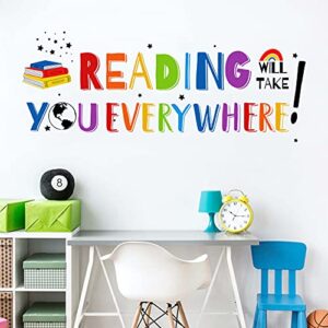 Mfault Reading Will Take You Everywhere Inspirational Quote Wall Decal Sticker, Motivational Phrase Nursery Decoration Classroom Bedroom Playroom Art, Kid Study Room Library Positive Saying Decor Gift