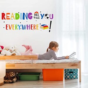 Mfault Reading Will Take You Everywhere Inspirational Quote Wall Decal Sticker, Motivational Phrase Nursery Decoration Classroom Bedroom Playroom Art, Kid Study Room Library Positive Saying Decor Gift