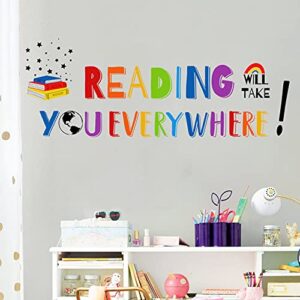 Mfault Reading Will Take You Everywhere Inspirational Quote Wall Decal Sticker, Motivational Phrase Nursery Decoration Classroom Bedroom Playroom Art, Kid Study Room Library Positive Saying Decor Gift