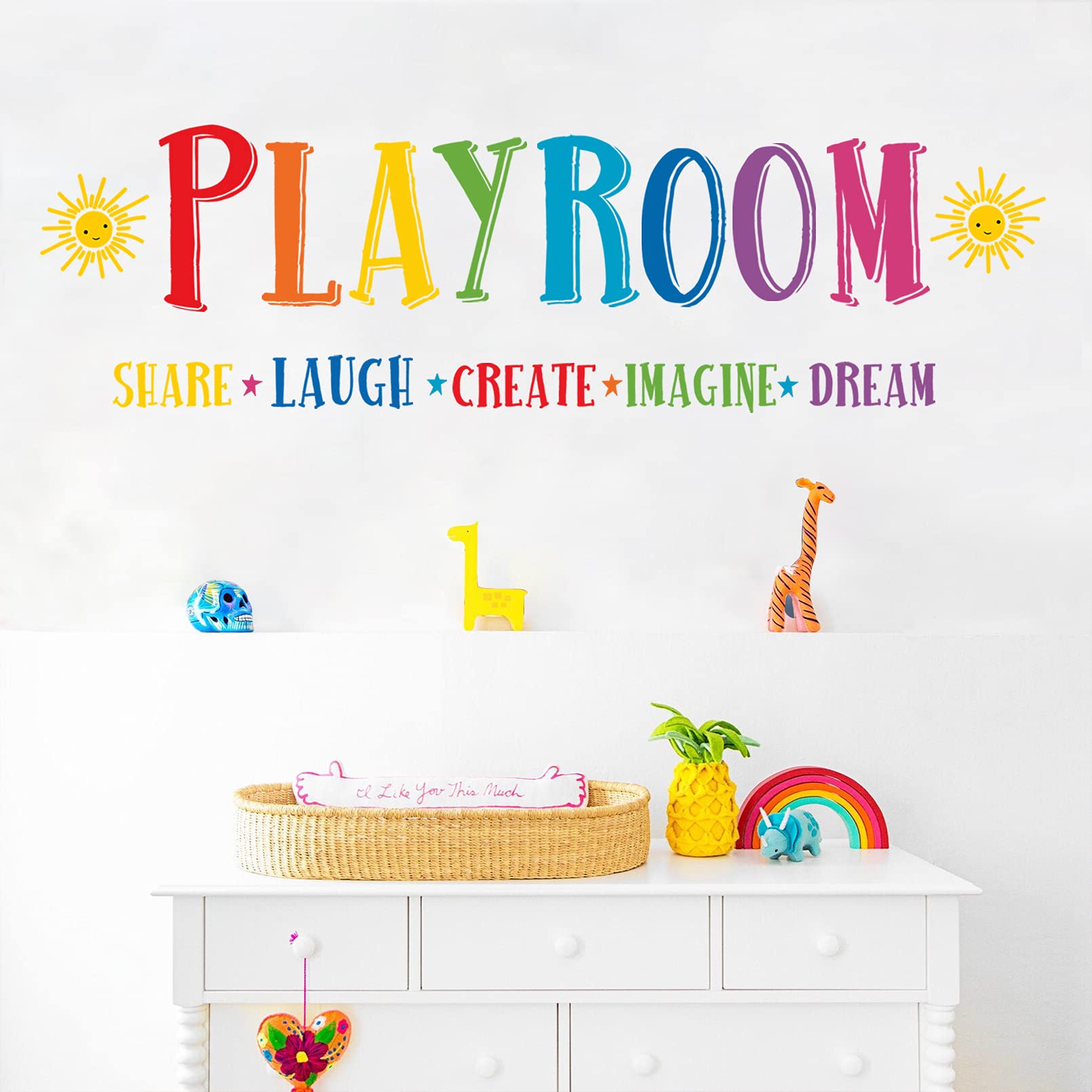 Mfault Large Playroom Rule Wall Decals Stickers, Inspirational Create Share Imagine Laugh Dream Quotes Nursery Classroom Decoration Neutral Bedroom Art, Motivational Words Toddler Kids Room Home Decor