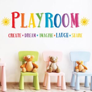 Mfault Large Playroom Rule Wall Decals Stickers, Inspirational Create Share Imagine Laugh Dream Quotes Nursery Classroom Decoration Neutral Bedroom Art, Motivational Words Toddler Kids Room Home Decor