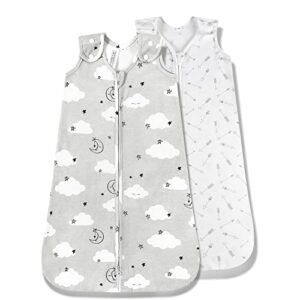 tillyou sleep sack 2 pack - baby wearable blanket with 2-way zipper,extra soft sleeveless sleep sack for boy girl, 18-24 months,grey cloud&gray arrow