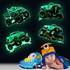 4 sheets truck wall decals glow in the dark truck stickers large car wall ceilings stickers for kids boys and girls room bedroom home decors, 4 styles, 11 x 11.8 inches