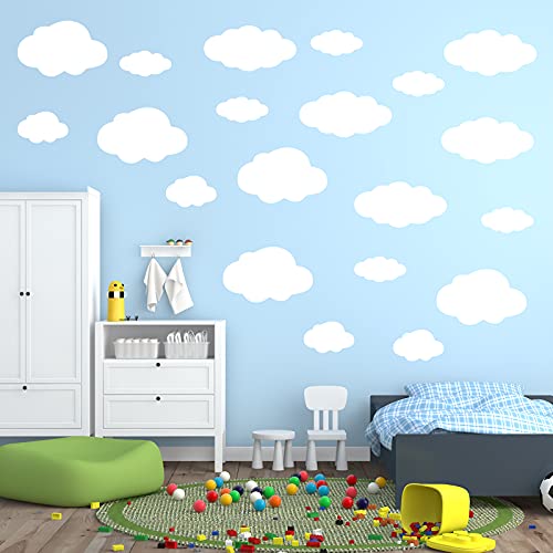 125 Pieces Cloud Wall Decor Cloud Stickers Cloud Wall Decals White Clouds Peel and Stick Cloud Decals for Walls Removable Wall Stickers for Baby Kids Nursery Living Room Play Story Room, 16 Sheets