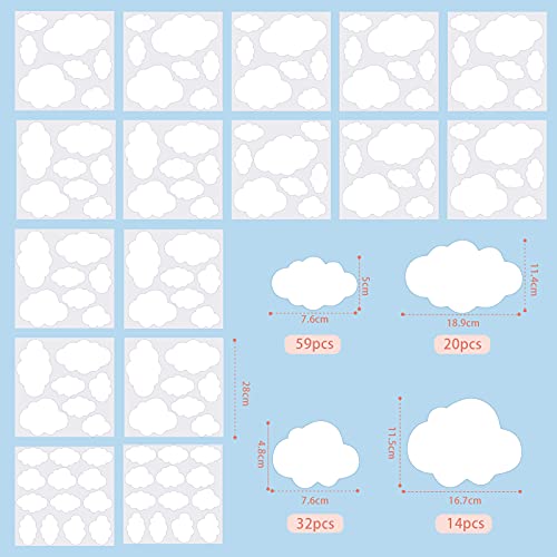 125 Pieces Cloud Wall Decor Cloud Stickers Cloud Wall Decals White Clouds Peel and Stick Cloud Decals for Walls Removable Wall Stickers for Baby Kids Nursery Living Room Play Story Room, 16 Sheets