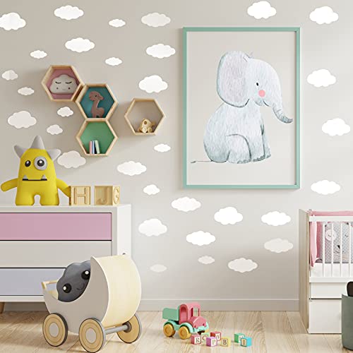 125 Pieces Cloud Wall Decor Cloud Stickers Cloud Wall Decals White Clouds Peel and Stick Cloud Decals for Walls Removable Wall Stickers for Baby Kids Nursery Living Room Play Story Room, 16 Sheets