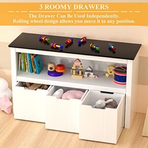 AUXSOUL Toy Storage Organizer - Kids Toy Organizers with Blackboard - 3 Storage Bins and Open Shelf - Suitable for School Classroom, Children's Room, Playroom, Hallway(White)