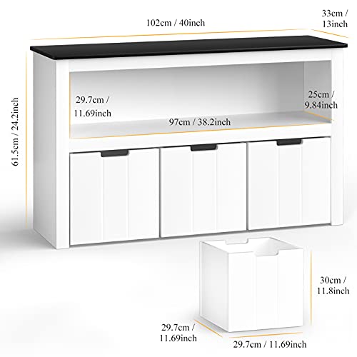 AUXSOUL Toy Storage Organizer - Kids Toy Organizers with Blackboard - 3 Storage Bins and Open Shelf - Suitable for School Classroom, Children's Room, Playroom, Hallway(White)