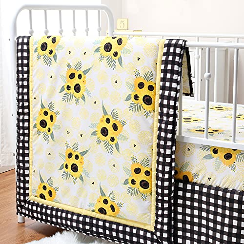 The Peanutshell Sunflower Crib Bedding Set for Baby Girls | 3 Piece Nursery Set | Crib Comforter, Fitted Crib Sheet, Dust Ruffle