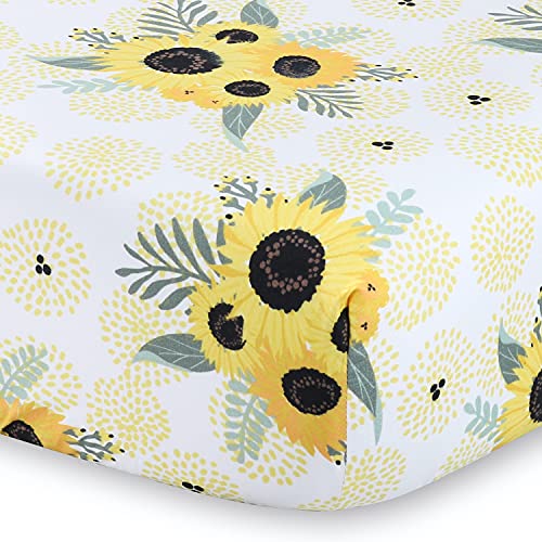 The Peanutshell Sunflower Crib Bedding Set for Baby Girls | 3 Piece Nursery Set | Crib Comforter, Fitted Crib Sheet, Dust Ruffle