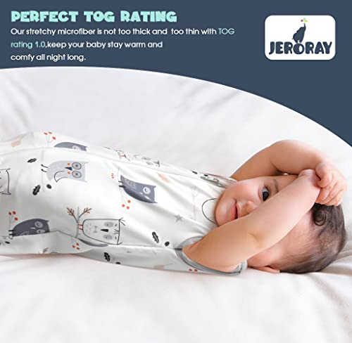 Jeroray Wearable Blanket-Stretchy Sleeping Bag,(0-6 Months) TOG 1.0,2-Pack,2 Way Zipper,Unisex,Owl&Solid Grey,Small