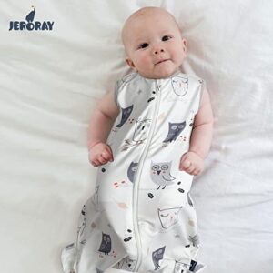 Jeroray Wearable Blanket-Stretchy Sleeping Bag,(0-6 Months) TOG 1.0,2-Pack,2 Way Zipper,Unisex,Owl&Solid Grey,Small