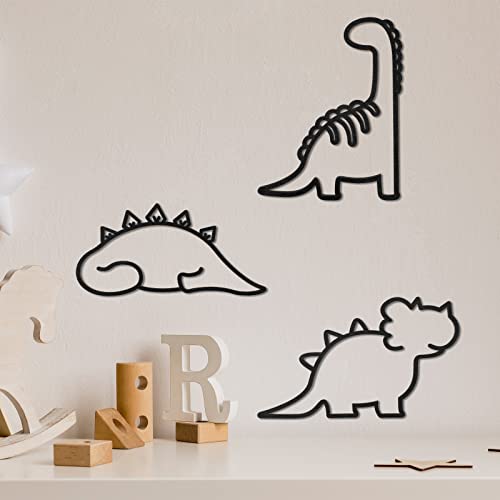 3 Pcs Dinosaur Wall Decor Dino Geometric Wooden Wall Art Nursery Room Decorations for Baby Boys Girls Toddlers Kids Bookshelf Bathroom Bedroom Classroom Playroom Living Room Modern Minimalist Design