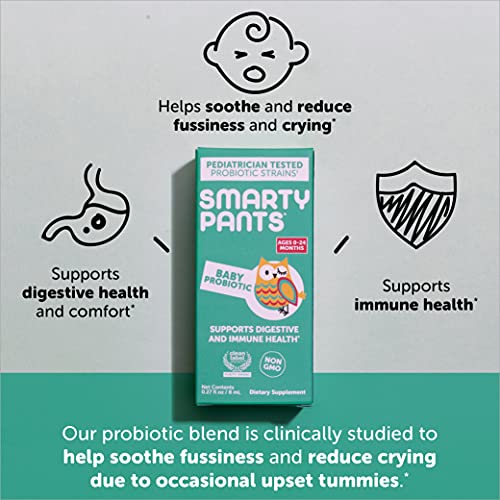 SmartyPants Baby Probiotic Drops: Probiotics for Digestive Health + Comfort & Immune Support, & DHA Vegan Liquid Drops for Babies (0-24 Months), Pediatrician Tested, 1.6 Billion CFU - 30 Day Supply