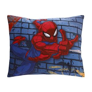 marvel spiderman wall crawler red, white, and blue spider webs super soft toddler pillow