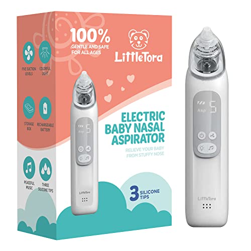 LittleTora Baby Nasal Aspirator - Rechargeable Electric Nose Sucker Baby Nose Cleaner - Toddlers Booger Mucus Sucker - Baby Vac Nasal Aspirator - Infant Booger Suction Removal Device