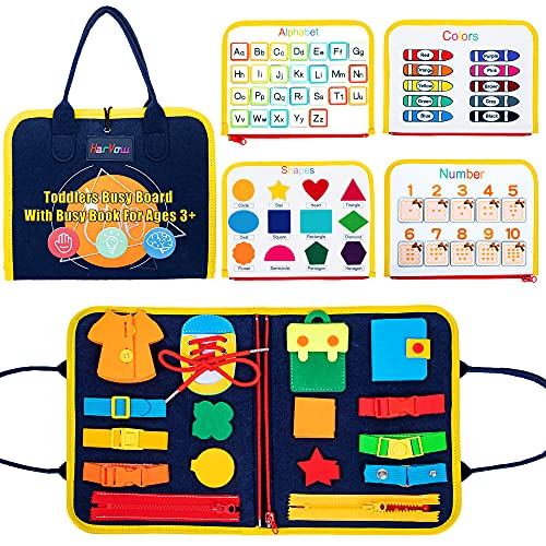 HarVow Felt Montessori Busy Books for Toddlers, Busy Boards Multiple Themes, Portable Autism Toys can Zipper Removable, Easy Reusable for Preschool Sensory Busy Activities Learning Toy