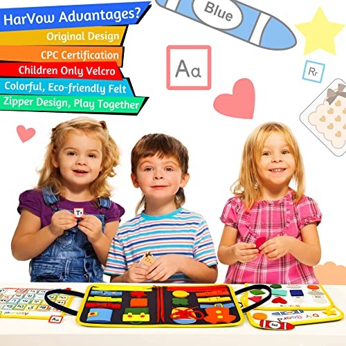 HarVow Felt Montessori Busy Books for Toddlers, Busy Boards Multiple Themes, Portable Autism Toys can Zipper Removable, Easy Reusable for Preschool Sensory Busy Activities Learning Toy