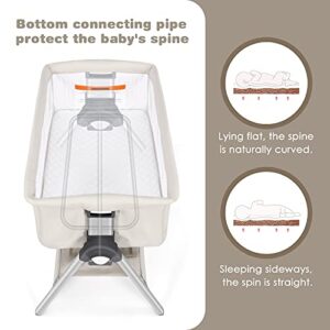 INFANS 3 in 1 Baby Bassinets, Bedside Sleeper for Newborn, Folding Crib with Mattress, Travel Bag, Wheels, 4-Sided Mesh, Easy to Assemble Cradle Co Sleeper Stationary Rock, Cream