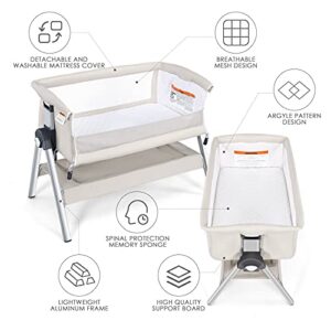 INFANS 3 in 1 Baby Bassinets, Bedside Sleeper for Newborn, Folding Crib with Mattress, Travel Bag, Wheels, 4-Sided Mesh, Easy to Assemble Cradle Co Sleeper Stationary Rock, Cream