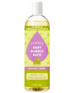 puracy bubble bath for children, gently scented with real lavender & vanilla, 98.75% natural baby bubble bath, plant-based moisturizers for all skin types, tear-free for daily use, 12 fl oz