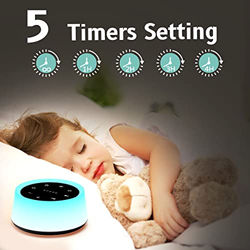 ColorsNoise Sound Machine and White Noise Machine with 30 Soothing Sounds with 12 Colors Baby Night Light with Memory Function (T-Black)