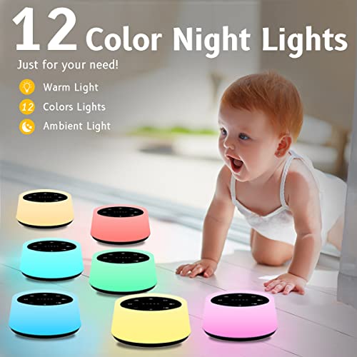 ColorsNoise Sound Machine and White Noise Machine with 30 Soothing Sounds with 12 Colors Baby Night Light with Memory Function (T-Black)