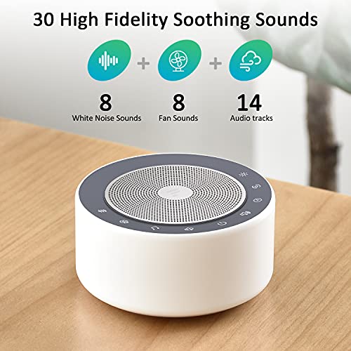 Fitniv White Noise Machine, Sound Machine with 30 High Fidelity Soundtracks, Adjustable 7 Color Night Lights, Full Touch Metal Grille, Timer & Memory Features, Plug in, Sleep Machine for Baby Adults