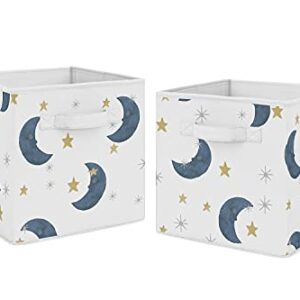 Sweet Jojo Designs Moon and Star Foldable Fabric Storage Cube Bins Boxes Organizer Toys Kids Baby Children's - Set of 2 - Navy Blue and Gold Watercolor Celestial Sky Gender Neutral Outer Space Galaxy