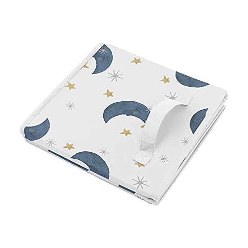 Sweet Jojo Designs Moon and Star Foldable Fabric Storage Cube Bins Boxes Organizer Toys Kids Baby Children's - Set of 2 - Navy Blue and Gold Watercolor Celestial Sky Gender Neutral Outer Space Galaxy