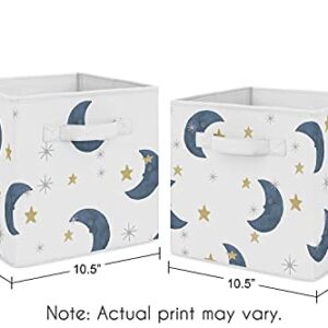 Sweet Jojo Designs Moon and Star Foldable Fabric Storage Cube Bins Boxes Organizer Toys Kids Baby Children's - Set of 2 - Navy Blue and Gold Watercolor Celestial Sky Gender Neutral Outer Space Galaxy