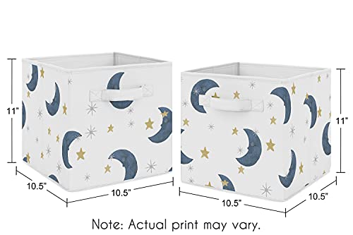 Sweet Jojo Designs Moon and Star Foldable Fabric Storage Cube Bins Boxes Organizer Toys Kids Baby Children's - Set of 2 - Navy Blue and Gold Watercolor Celestial Sky Gender Neutral Outer Space Galaxy