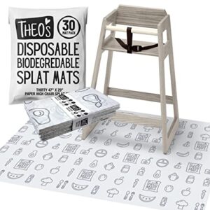 30 pack | disposable splat mats | biodegradable + compostable | theo's mats | under highchair splat mat for floor | baby led weaning supplies | (theo001)